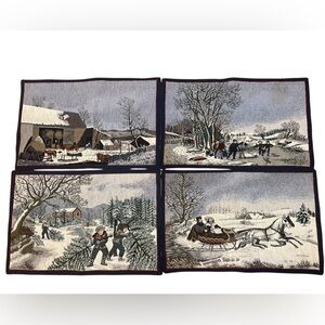 Winter Scene Tapestry 4 Placemats Navy Back